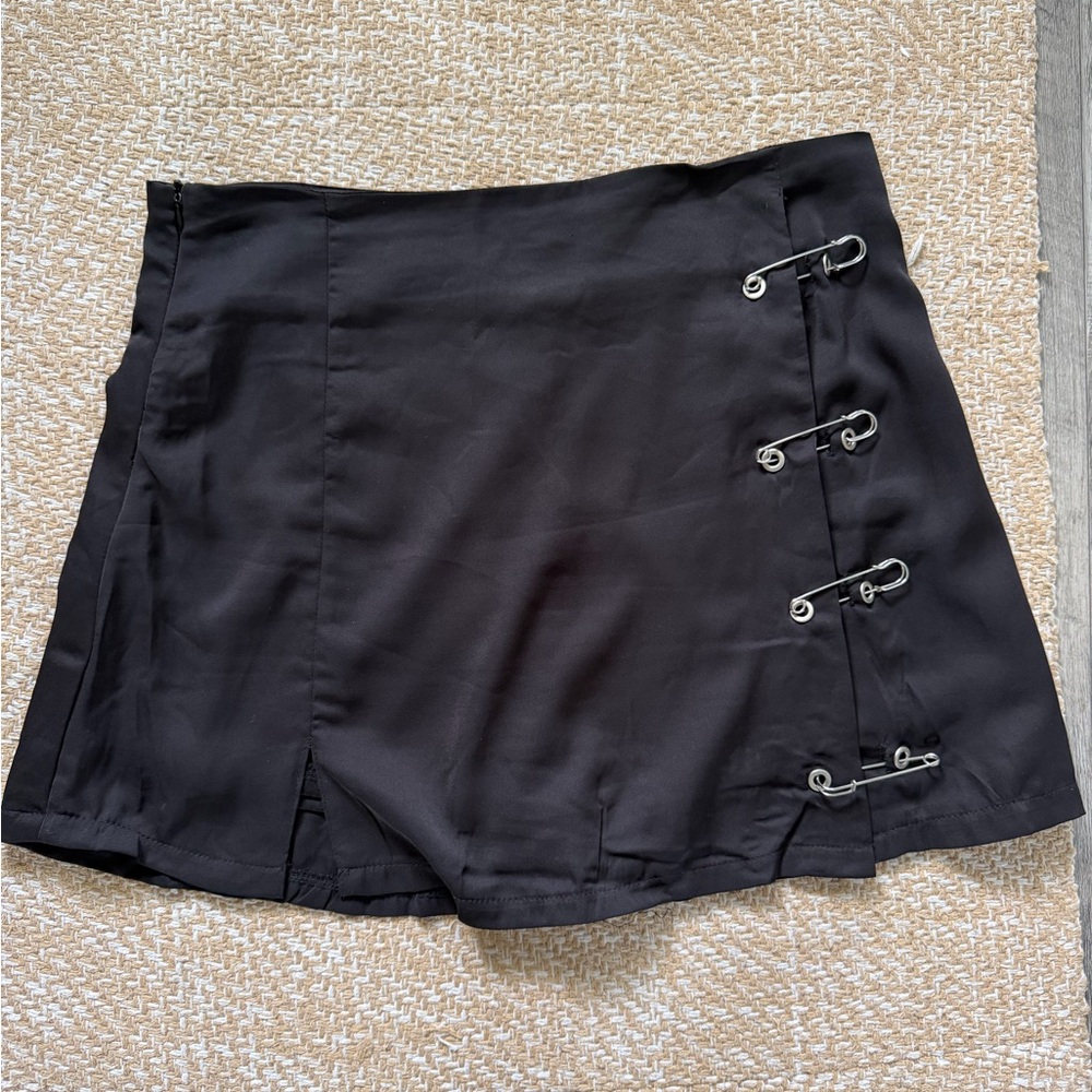Black Mini Skort with Metal Hook Accents